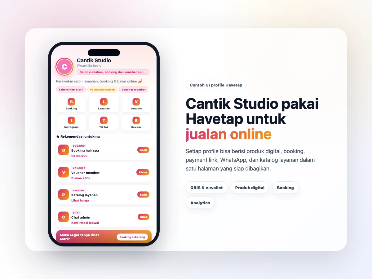 Contoh UI profile Cantik Studio